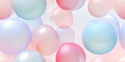 Seamless background of mix sizes iridescent pastel 3d spheres, pink, blue, purple