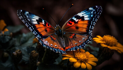 Fototapeta na wymiar Vibrant butterfly wing showcases multi colored beauty in nature fragility generated by AI