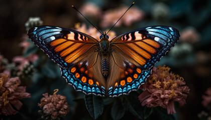Multi colored butterfly wing showcases beauty in nature fragility and elegance generated by AI