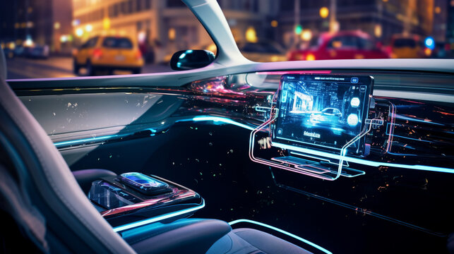 AI-Powered Cockpit of the Future: HUD and Digital Dashboard in Autonomous Electric Car - Powered by Adobe