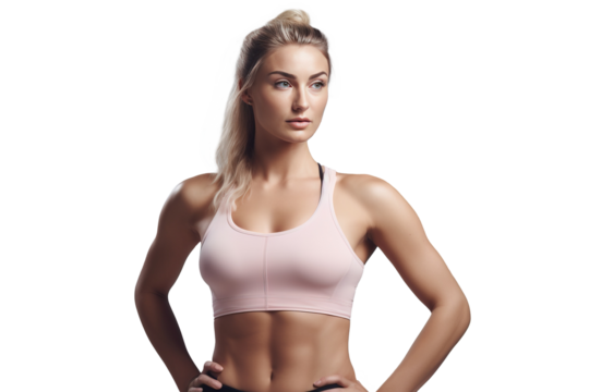 athlete woman have fit body with six pack abs in sports clothes in concept of workout training, png isolated on white transparent backgoung 