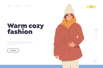 Warm cozy fashion concept for online shop store landing page, social media website, market app
