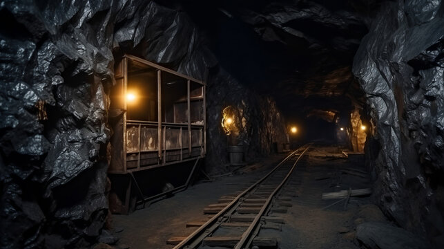 Inside a low and narrow modern coal mine gallery