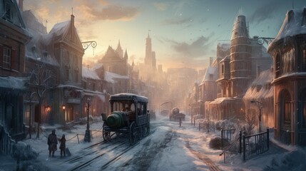 Winter cityscape - obrazy, fototapety, plakaty