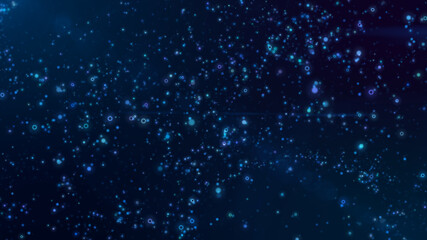 Blue Glistering balls shiny star particle rain motion light luminance illustration night background, artistic space bokeh speed matrix magic effect background.