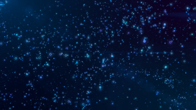 Blue Glistering balls shiny star particle rain motion light luminance illustration night background, artistic space bokeh speed matrix magic effect background.