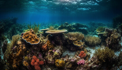 Naklejka na ściany i meble Multi colored sea life in natural beauty of tropical underwater reef generated by AI