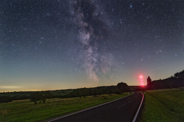The Milky Way over the High Rhoen Road in Germany. - obrazy, fototapety, plakaty