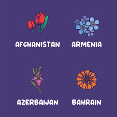Asian national flowers for Afghanistan, Armenia, Azerbaijan, Bahrain