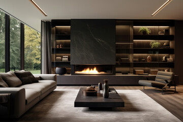 Obraz premium Sleek and Sophisticated: A Contemporary Living Room Oasis in Slate Tones