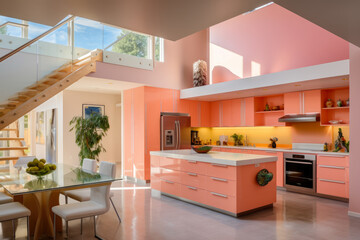 A Serene Haven: Step into a Modern Kitchen Bathed in Beautiful Salmon Hues