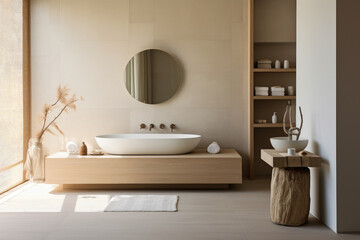 Fototapeta na wymiar Serenity in Simplicity: A Tranquil Escape in a Minimalist Spa-Inspired Bathroom