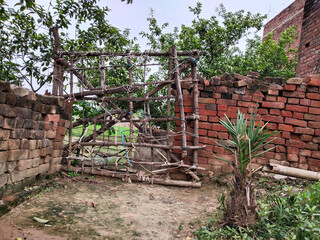 Bamboo gate in a indian garden.