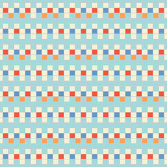 Fototapeta premium Seamless horizontal striped pattern. Repeated blue counter embattled blocks lines on color background. Heraldry motif. Abstract wallpaper. Vector illustration