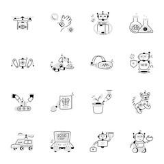Set of AI and Robotics Doodle Icons 

