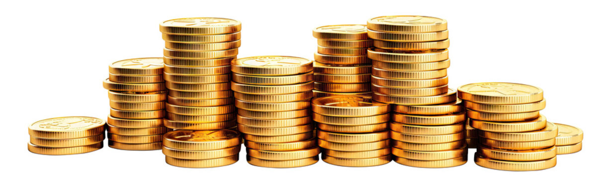 Gold coins stacks, cut out