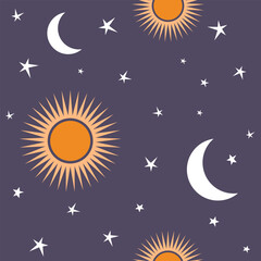 Obraz na płótnie Canvas Seamless pattern with sun, moon and stars.