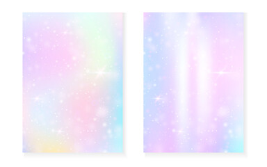 Magic background with princess rainbow gradient. Kawaii unicorn hologram.