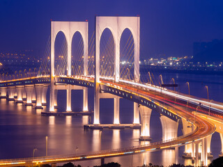 Twilight view of the Sai Van Bridge
