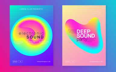 Music Poster. Club And Discotheque Template. Gradient Background For Set Vector. Indie Techno Event. Modern Art For Brochure. Pink And Blue Music Poster