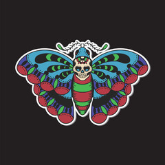 Moth hand drawing old school tattoo. Design element for poster, card, banner. Vector illustration.