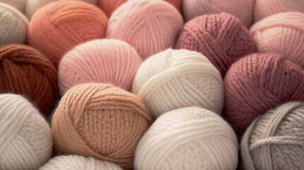 Wool sweaters and wool balls closeup view 