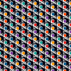 Paint brush hexagons. Hand drawn honeycombs background. Hexahedrons wallpaper. Hives motif. Geometric backdrop. Ethnic digital paper. Web designing. Textile print. Seamless pattern.