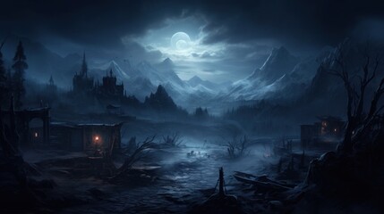 Fototapeta premium Open World Dark Fantasy Landscape Game Art