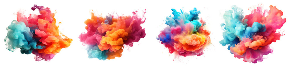 Collection of colorful Acrylic colors and ink in water. Abstract background. Isolated on transparent background