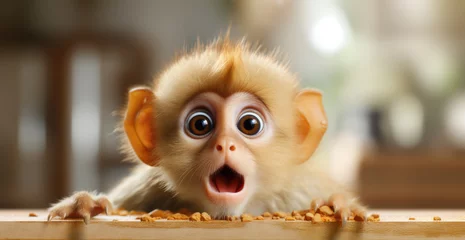 Zelfklevend Fotobehang small surprised monkey, close-up © aninna