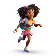 happy girl going to school with backpack. back to school theme. render character cartoon style Isolated on white background