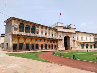 architecture of Ramnagar Fort on the banks of the ganges in Varanasi, India.