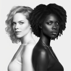Black woman and white woman standing side by side, Generative AI  