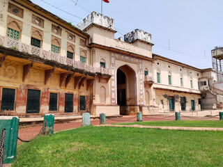 architecture of Ramnagar Fort on the banks of the ganges in Varanasi, India.