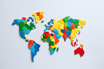 Unique and creative image of world map made out of puzzle pieces. This versatile picture can be used for various projects and themes.