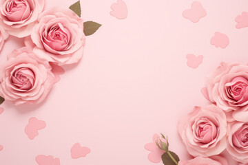 Fototapeta na wymiar Bunch of pink roses on pink background. Perfect for floral arrangements and romantic themes.