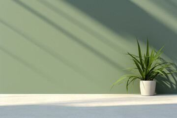 Picture of potted plant placed in front of vibrant green wall. This image can be used to add touch of nature and freshness to various design projects.