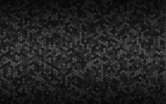 Modern high resolution dark geometric background with polygonal grid. Abstract black metallic hexagonal pattern. Simple vector illustration