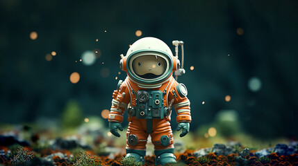 tiny cute astronaut cartoon character 