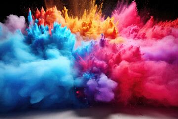 Colored powders suspended in air. Suitable for festive occasions and celebrations.