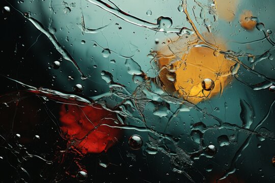 water droplets on a car window at night in an autumn thunderstorm