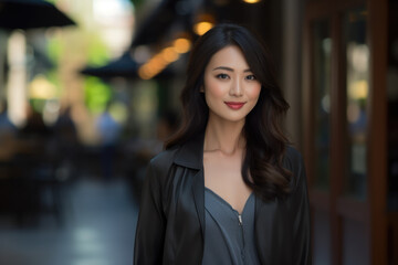 Woman wearing black jacket poses for picture. This versatile image can be used for various purposes.