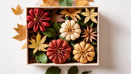 Beautiful autumn leaves and presents