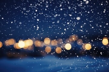 Slowly falling snow in winter bokeh background.
