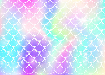 Princess mermaid background with kawaii rainbow scales pattern.