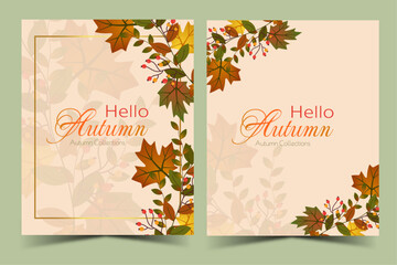 autumn cards collection with nature and leafy 