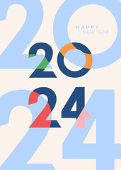 Cover design of 2024 happy new year. Strong typography. Colorful and easy to remember. Happy new year 2024 design poster. Vector illustration