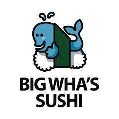 Sushi bar logotype template with smiling whale