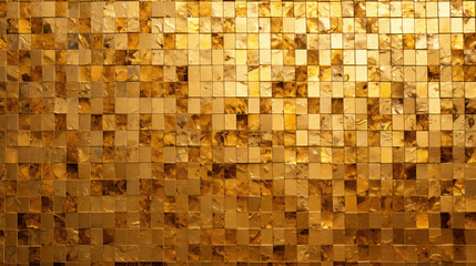 Gold mosaic square tile pattern, tiled background 