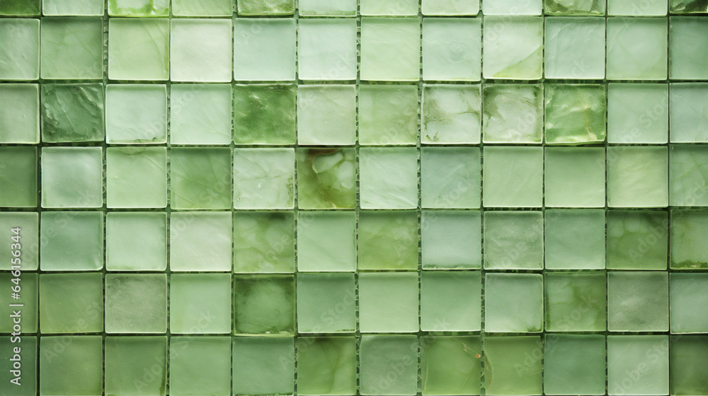 Poster light green mosaic square tile pattern, tiled background